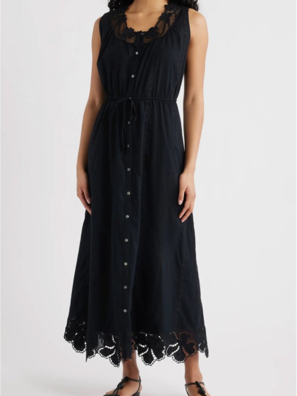 NWOT Rails Lorina Cotton Maxi Dress- Black- S- Eyelet- MSRP $288